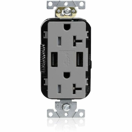 Leviton USB Receptacle, 20 A, 1 hp, Gray, PBT M58AA-GY