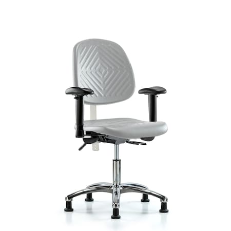 Blue Ridge Ergonomics CL100CleanRoom Chair-Desk Height with Medium Back, Seat Tilt, Adj Arms, &Stat Glides in Gray Poly NCR-PDHCH-MB-CR-T1-A1-RG-GRY