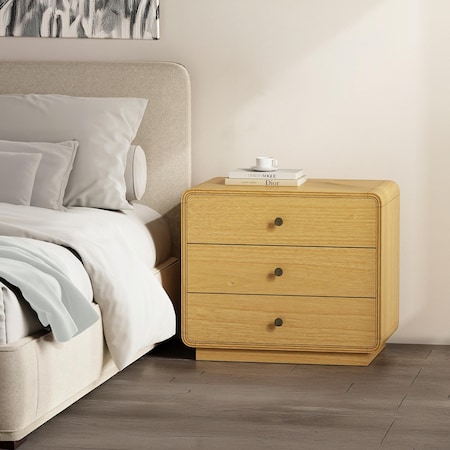 Manhattan Comfort Liora Contemporary 28" Solid Wood Nightstand in Natural (3-Drawer) NS1527-1