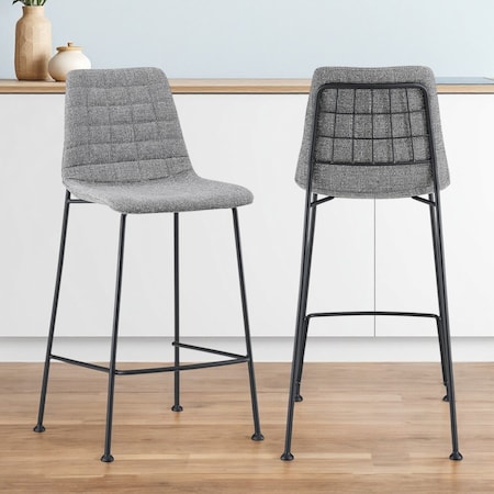Homeroots Set of Two 26" Light Gray and Black Fabric and Steel Low Back Counter Height Bar Chairs 544693