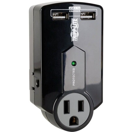 Tripp Lite Plug Adapter, Surge, USB, 5-15R, 5-15P, 0 ft., Black SK120USB
