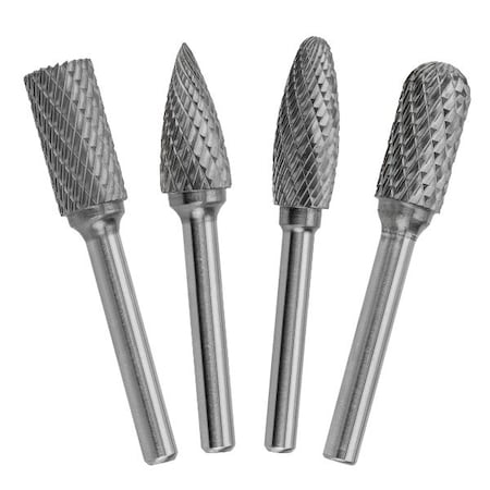 Holemaker Technology Uncoated TCT Burr 4 Pc Set 6mm, Flame, Cylinder, Ball Nose, Tree 4021-SET2