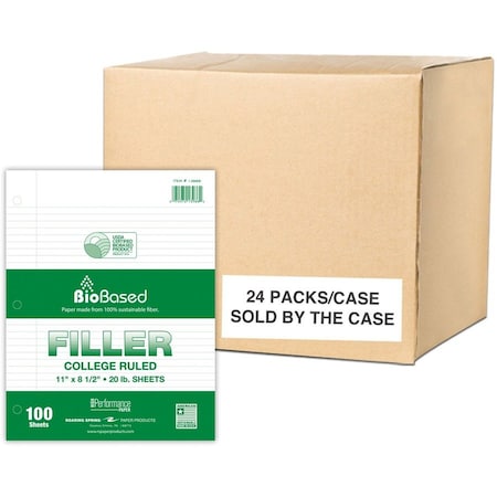 Roaring Spring Case of Biobase Filler Paper, 8.5"x11", 100 Sheets Per Pack, 3-Hole Punched, College Ruled W/ Margin 13986cs