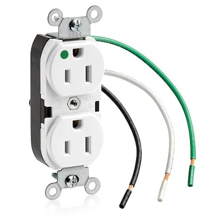 Leviton Leaded Dup Rec HG 15A 125V Self-Gr Wht 8200-LW