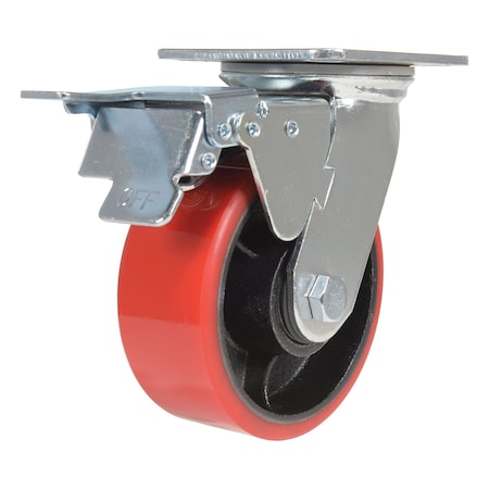 Vestil Polyurethane Swivel With Total Brake Caster 5 In. Diameter x 2 In. Width 990 lb Red/Black CST-VE-5X2PU-SWTB