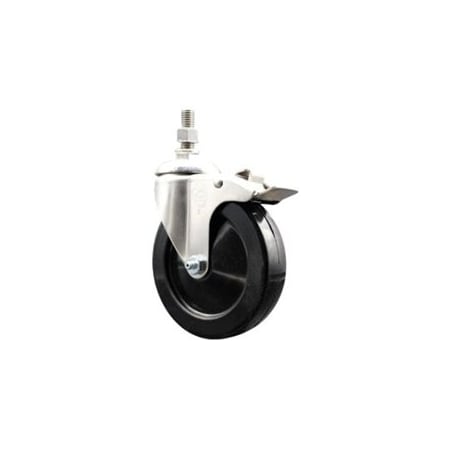 Service Caster 5 Inch 316SS Hard Rubber Swivel 3/8 Inch Threaded Stem Caster Total Lock Brake SCC-SS316TSTTL20S514-HRS-381615