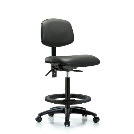 Blue Ridge Ergonomics Vinyl Chair, High Bench, Tilt, Foot Ring, Casters, Carbon BR-VHBCH-RG-T1-A0-BF-RC-8823