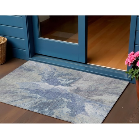 Homeroots 3' X 5' Denim Blue And Linen Abstract Washable Indoor Outdoor Area Rug 615596