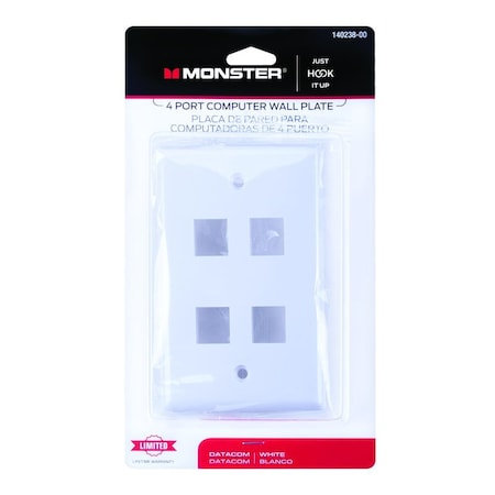 Monster Cable Just Hook It Up White 4 gang Plastic Keystone Wall Plate 140238-00