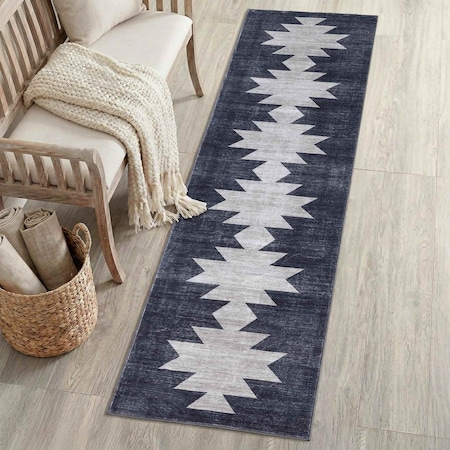 Jonathan Y Peyton Minimalist Geometric Totem Non-Slip Machine-Washable Charcoal/Cream 2 ft. x 8 ft. Runner Rug WSH510H-28