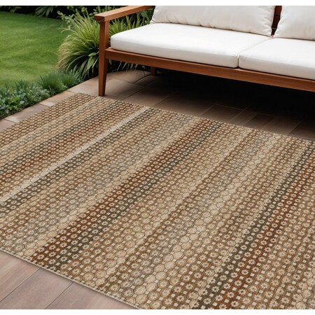 Homeroots 8' X 10' Taupe And Brown Striped Washable Indoor Outdoor Area Rug 610621