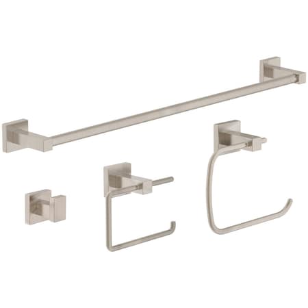 Symmons Duro 4 Piece Bath Hardware Set with Toilet Paper Holder, Robe Hook, Towel Ring, 18 in. Towel Bar 36AC4BUNDLESTN