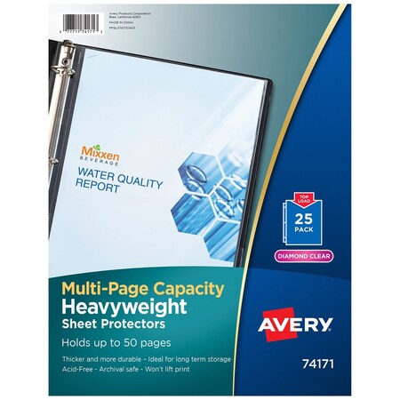 Avery Clear Heavyweight Multi-Page Capacity Sheet Protectors, Holds 8-1/2" x 11" Sheets, Top Load, 25PK 74171