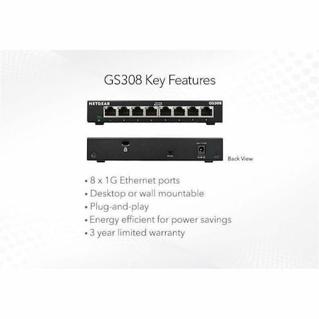 Netgear NETEGEAR 8-PORT GIGABIT ETHERNET UNMANAGED SWITCH GS308 GS308-300PAS