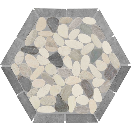 Daltile Pebble Oasis Natural Stone Framed Hexagon Pebble Mosaic 11in x 10in in Tumbled Harbor, 17PK PB45FRMHXPBMSTM