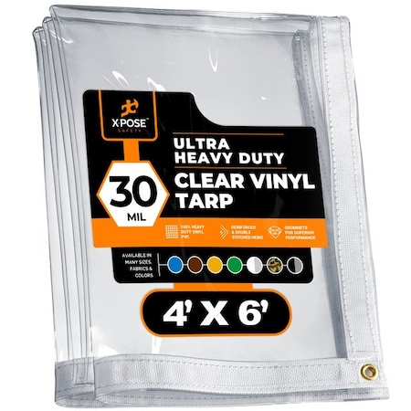 Xpose Safety Heavy Duty Tarp, 4 ft x 6 ft, 30 Mil, Clear, Vinyl CVT30-46