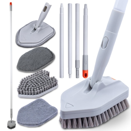 Dsv Standard Tile Tub Scrubber, 3-in-1 Long Handle Brush with No-Scratch Heads, Bathroom, Kitchen Cleaning 87005
