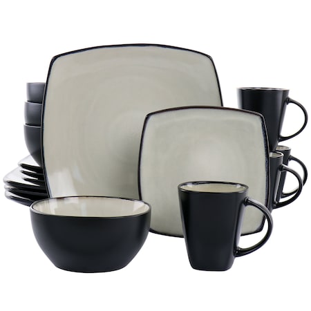 Gibson Elite Soho Lounge 16 Piece Square Stoneware Dinnerware Set in Sand 127334.16R