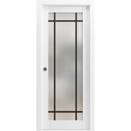 Sartodoors Sliding Pocket Door with Frosted Tempered Glass Planum 2112 White 42x96 Solid Core Modern Interior PLANUM2112PD-WS-42 x 96