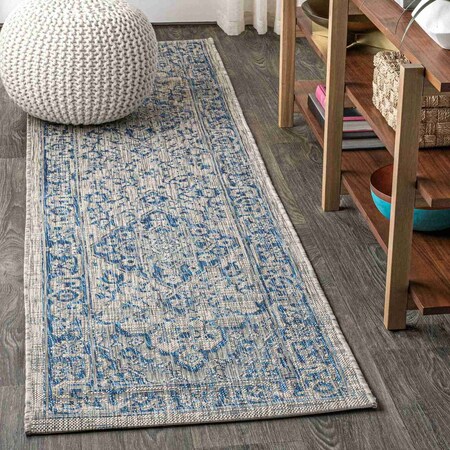 Jonathan Y Rozetta Boho Medallion Textured Weave Gray/Navy 2 ft. x 8 ft. Indoor/Outdoor Runner Rug SMB102B-28