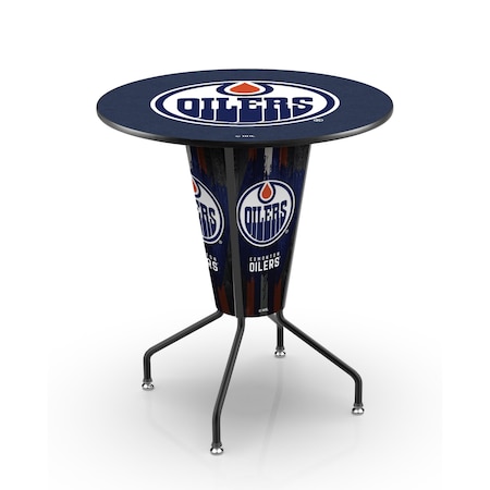 Holland Bar Stool Co Lighted 42" Black Edmonton Oilers Pub Table L218B42EdmOil36REdmOil