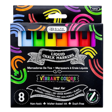 Bazic Products Liquid Chalk Wet Erase Markers, 8-Piece Set 1212