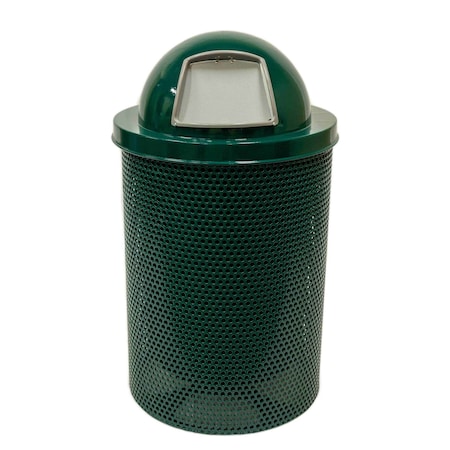 Mytcoat Trash Receptacle, Dome Lid, Liner, 32 Gal, Green, Punched Steel, Industry Standard Coating 804362