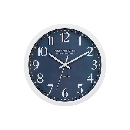 Monarch Specialties Clocks, 12-in. Round, Wall Clock, Blue Face, White Frame, Modern, Contemporary I 9116