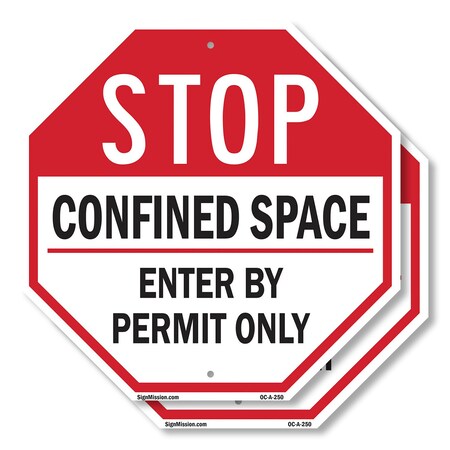 Signmission Stop Confined Space Enter by Permit, 10 inch X 10 inch, Aluminum Metal Signs, 2PK OC-A-2PACK-10-250