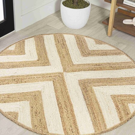Jonathan Y Piper Two-Tone Chevron Round Jute Cream/Natural 6 ft Round Area Rug RNF111B-6R