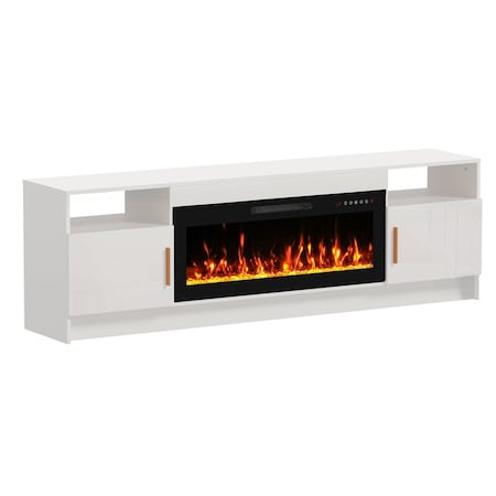 Homeroots 70in White Wood Fireplace Entertainment Center With Fireplace 723800