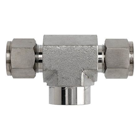 Brennan Industries Tee, SS, Comp 1/4", Comp 1/4", FNPT 1/8" NS2602-04-04-02-SS