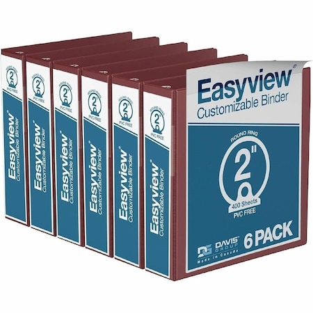 Davis Group Easyview Premium, Round Ring, Customizable, View Binder, (Burgundy, 2"), PK6 8413-08-06