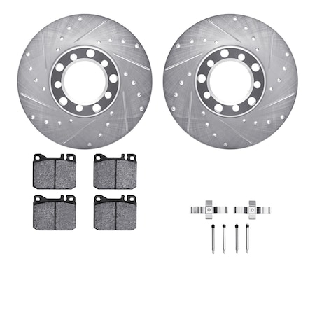 Dynamic Friction Co DFC Rotors-Drilled & Slotted-Silver w/ EURO 5000 Ceramic Brake Pads Incl Hdw 7612-63014