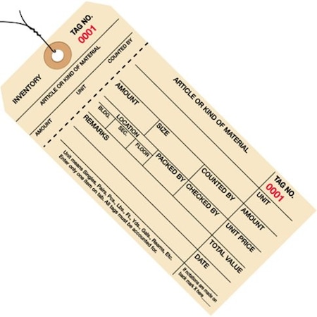 Partners Brand Inventory Tags, Stub, 6 1/4x3 1/8", PK1000, 10 Point Cardstock, 6 1/4" W, Manila, 1000 PK G18013