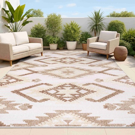 Jonathan Y Sumak High-Low Pile Neutral Diamond Kilim Brown/Ivory 5 ft. x 8 ft. Indoor/Outdoor Area Rug SBH107C-5