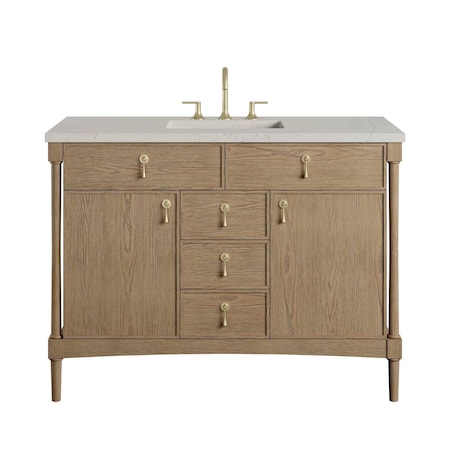 James Martin Vanities Kinnsden 48" Single Vanity, Weathered Oak w/ 3 CM Siberian Silestone Top D680-V48-WTO-3SFR