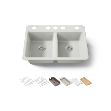 Kohler Riverby 33" undermount double-bowl workstation kitchen sink 8679-5UPC-NY