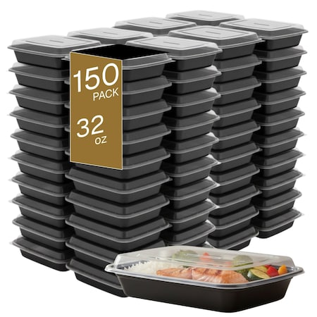 Eco Harmony Products Microwaveable Shallow Food Container, Rectangular with Lid, 32oz, 150PK 804550