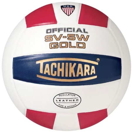 Tachikara SV5W-GOLD.SWN Gold Competition Premium Leather Volleyball - Scarlet-White-Navy SV5W-GOLD.SWN