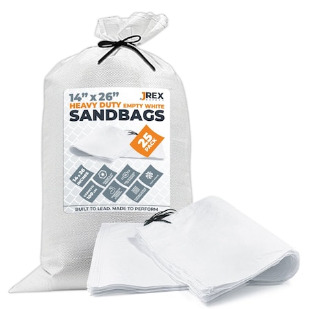 Jrex Safety Woven White HD Polypropylene Sandbags - 14 x 26 in, 100 lb Capacity, 25PK SBW-JR-HVY-1426-25PK