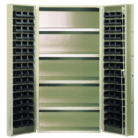 Quantum Storage Systems BEIGE STORAGE CABINET W/96 BLACK BINS QSC-BG-36-96-4ISBK