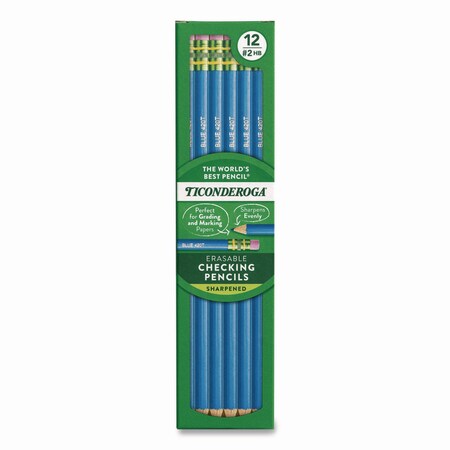 Ticonderoga Erasable Colored Pencils, 2.6 mm, 2B No 2, Blue Lead, Blue Barrel, 12PK 142090002