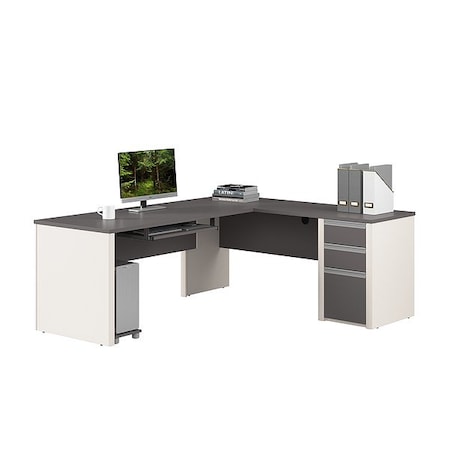 Bestar L Shaped Desk L-Shape Workstation, 82.9" D X 30.4" H, 71.1" W X Melamine, Slate/Sandstone 93880-59