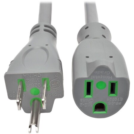 Eaton Tripp Lite Series Hospital-Grade Extension Cord, NEMA 5-15P to NEMA 5-15R - Green Dot, 15A, P024-015-GY-HG