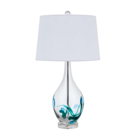 Homeroots 27" Clear Glass Table Lamp With White Empire Shade 524783