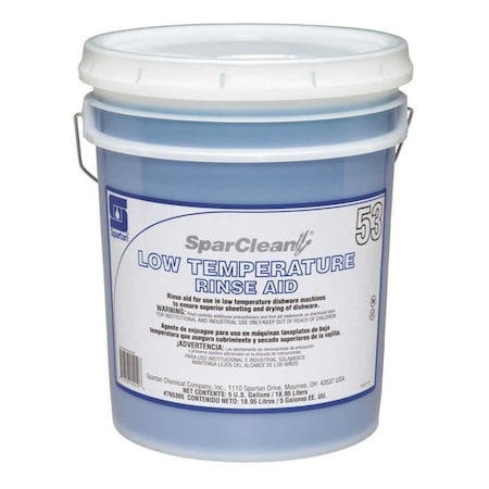 Spartan Chemical Co SparClean 53 Mild Scent Rinse Aid Rinse Aid 5 GAL Low Temperature Warewashing Alkaline Liquid Blue 765305