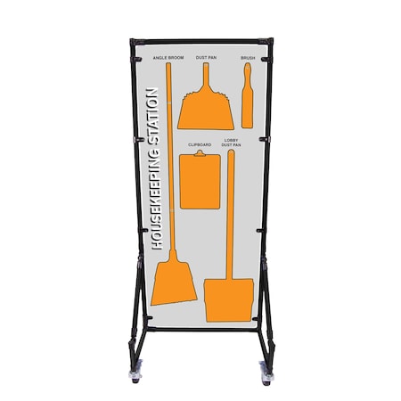 5S Supplies Housekeeping Shadow Board Broom Station V12, Gray / Orange, Kit + Stand HSB-V12-GRAY/ORANGE-KIT-STAND