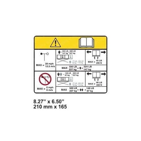Jlg REPLACEMENT DECAL, CAPACITY ES1330L 227KG 1001265839