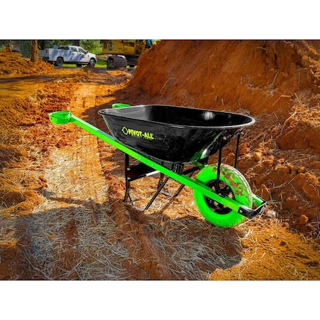 Pivot-All Motion Tools Wheelbarrow, 6 cu ft, Steel, Flat-Free Tire, Pivoting Handle, Extreme Duty, Pivot-All 806217
